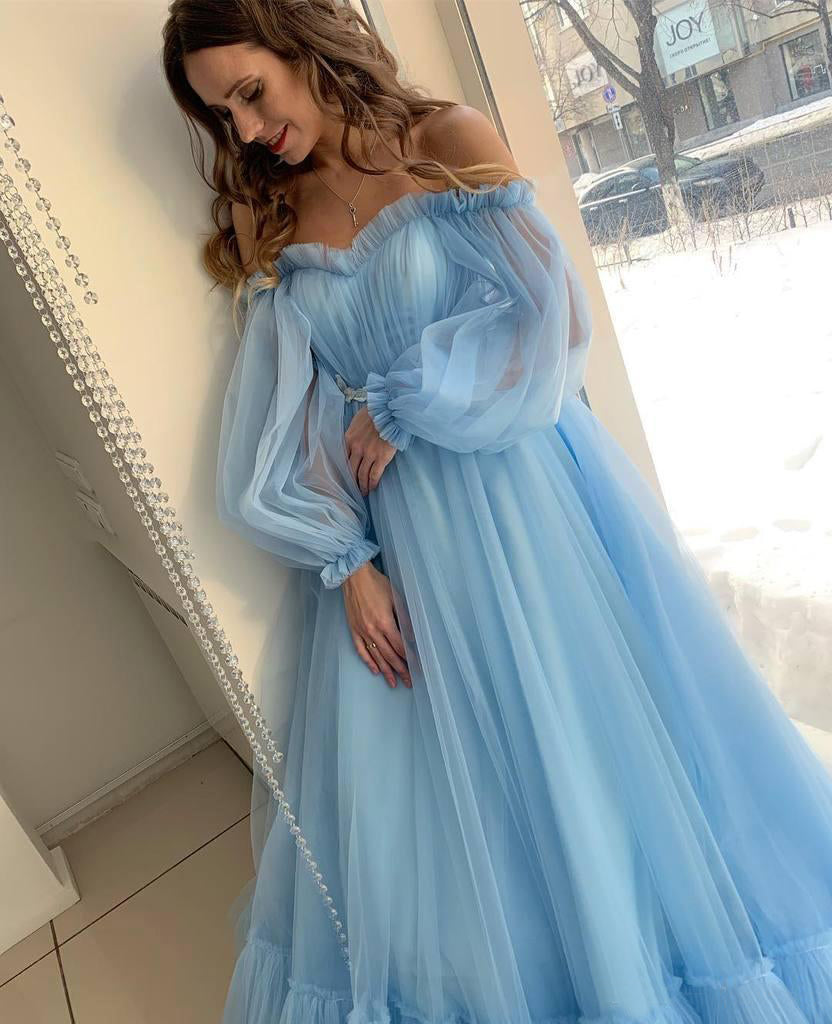 A-line Sky Blue Bohemian Tulle Beach Summer Wedding Dresses Custom Color / US16 A-line Sky Blue Bohemian Tulle Beach Summer Wedding Dresses Custom Color / US16