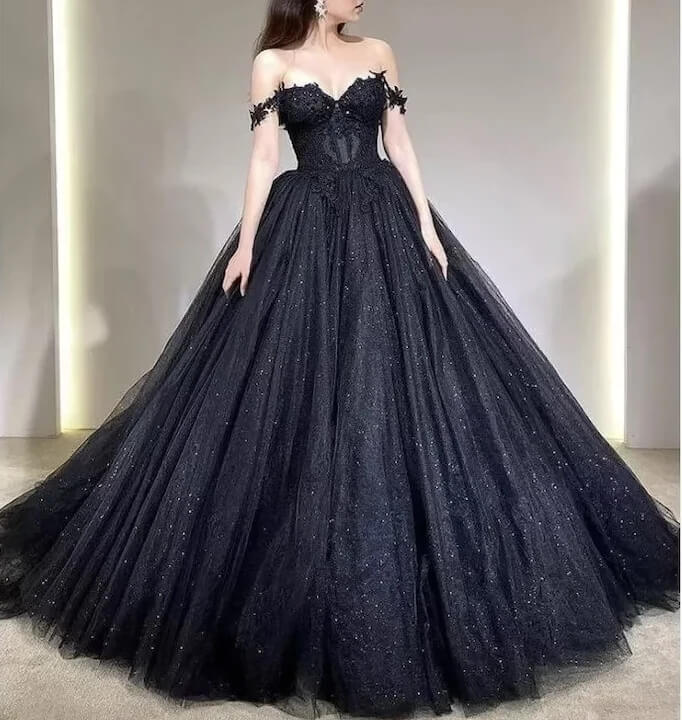 Black Gothic Wedding Dresses Off The Shoulder
