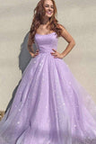 A Line Floor-length Lilac Prom Dresses Sleeveless Long Evening Dress