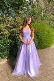 A Line Long Lace Lilac Corset Prom Dresses 2024 Floor Length Formal Dress