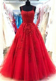 A Line Red Lace Graduation Dresses Applique Square Prom Dress