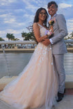 Hot Pink Lace Prom Dresses V Neck Long A Line Evening Gown with Belt