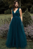 Fall V Neck Emerald Wedding Guest Dresses Tulle Bridesmaid Dresses