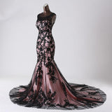 Top Black Lace Mermaid Prom Evening Gowns Sleeveless