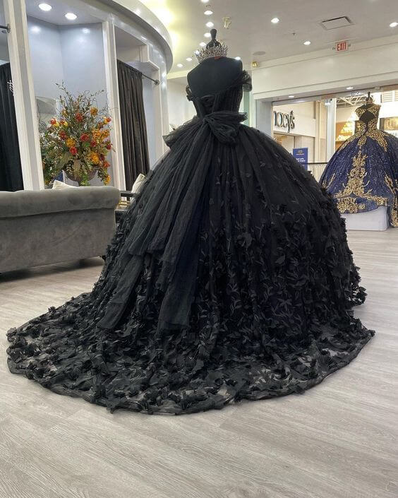 Ball Gown Black Quinceañera Dress Off the Shoulder Wedding Dress Gothic MyChicDress