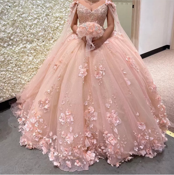 Ball Gown 2025 Quinceanera Dresses Purple With Cape 3D Flowers Tulle Sweetheart MyChicDress