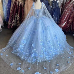 Ball Gown 2025 Quinceanera Dresses Purple With Cape 3D Flowers Tulle Sweetheart MyChicDress