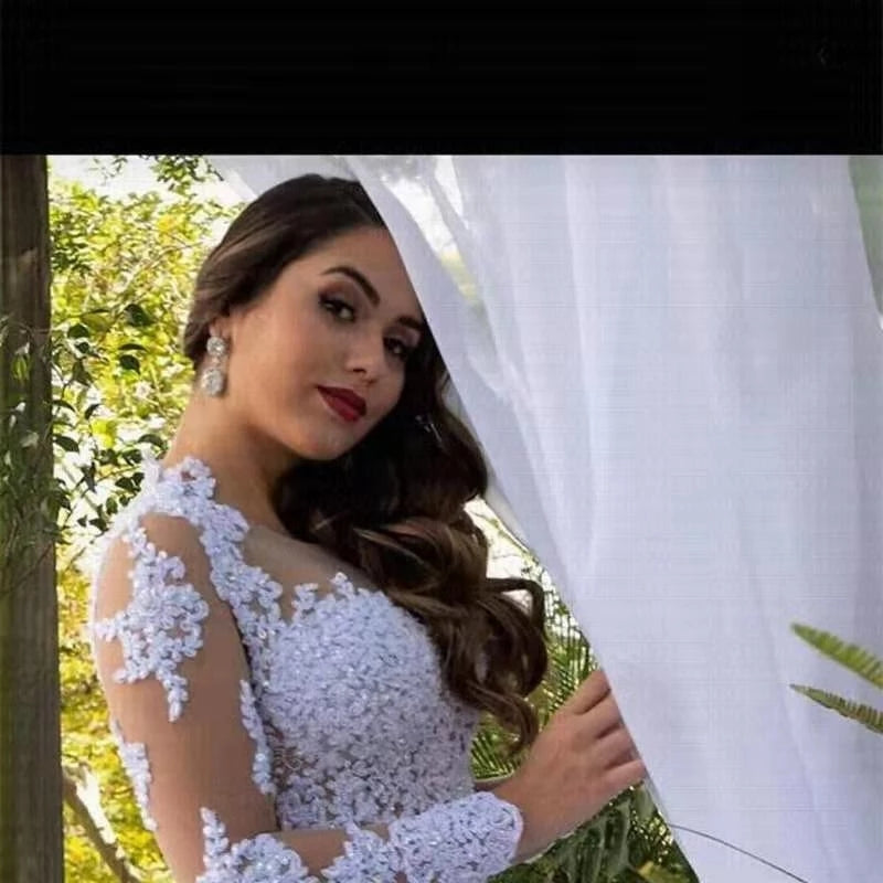 Ball Gown Vintage Wedding Dresses with Sleeves Appliques Crystals Long Train MyChicDress