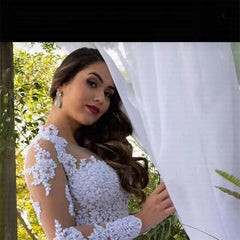 Ball Gown Vintage Wedding Dresses with Sleeves Appliques Crystals Long Train MyChicDress