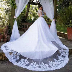 Ball Gown Vintage Wedding Dresses with Sleeves Appliques Crystals Long Train MyChicDress