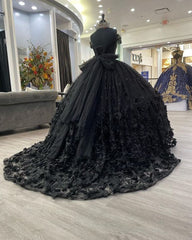 Ball Gown 2024 Black Quinceañera Dress Off the Shoulder Wedding Dress Gothic