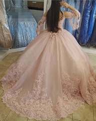 2024 Ball Gown Lace Yellow Quince Dresses Cheap Long Sleeves Tulle Sweet 16 Dress