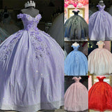 Ball Gown Off the Shoulder Lavender Sweet 16 Sequin 3d Floral Quincean ...