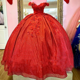 Ball Gown Off the Shoulder Lavender Sweet 16 Sequin 3d Floral Quinceanera Dresses