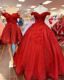 Ball Gown Off The Shoulder Sequin Quinceanera Dresses Red Sweet 16 Dress 3d Floral