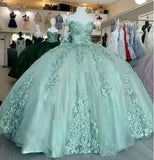 Ball Gown Sage Green Quinceanera Dresses Lace Applique Off the Shoulder