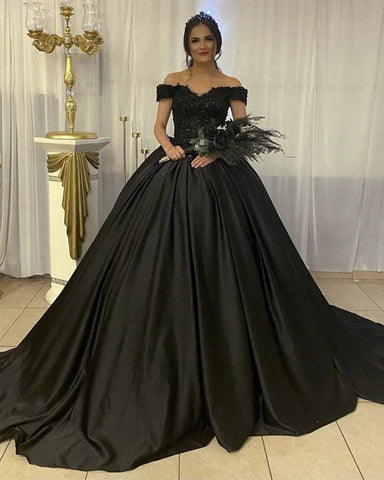 Black Wedding Dresses Gothic Ball Gown Off the Shoulder Bridal Dress ...