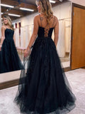 Black Lace Formal Dress UK Open Back Tulle Long Prom Dresses Cheap