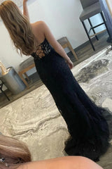 2024 Black Lace Prom Dresses Strapless Split Long Evening Dresses Mermaid