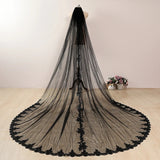 Black Lace Wedding Veil Long Custom Lace Trim Bridal Veils