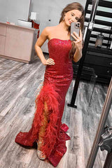 2024 Black Sequin Prom Dresses Mermaid Long Evening Dress with Feather