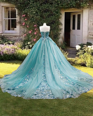 Gorgeous Sweetheart Blue Ball Gown Quinceanera Dress Strapless with 3D Flowers