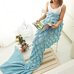Blue Fish Scale Design Mermaid Blankets for Adults