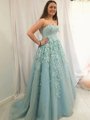Blue Lace Prom Dresses Sweetheart Strapless Long Graduation Evening Dresses