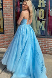 Hot 2024 Blue Prom Dresses Cheap Lace Long Evening Gowns