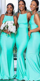 Floor Length Mermaid Sleeveless Long Turquoise Bridesmaid Dresses