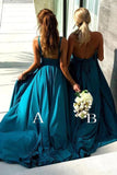 Multiway Halter Long Two Piece Beach Blue Bridesmaid Dresses Split Backless