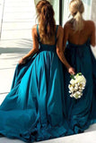 Cheap Blue Long Chiffon Bridesmaid Dresses V Neck with Split