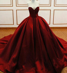 Princess Ball Gown Burgundy Quinceanera Dresses Satin Sweetheart Wedding Dresses
