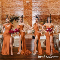 Mismatched Burnt Orange Bridesmaid Dresses Satin Cheap Wedding Guest Dress