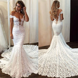 Sexy Off-the-Shoulder Floral Lace Beach Wedding Dresses