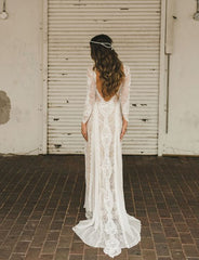 Cheap Lace Bohemian Bridal Gowns UK Long Sleeves Vintage Wedding Dress MyChicDress