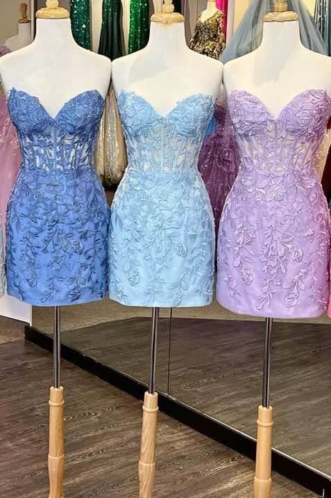 Cheap Lace Mini Homecoming Dress Bodycon Appliques Strapless MyChicDress