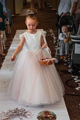 Cheap Pink Flower Girl Dresses Appliques Tulle Floor Length Dress for Wedding MyChicDress