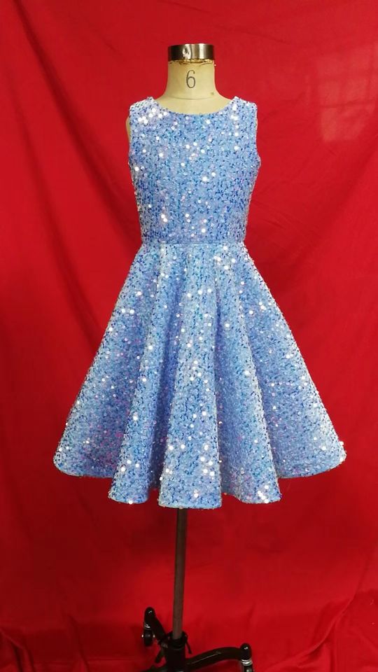Cheap Sparkle Light Blue Flower Girl Dresses Sequin Wedding Party Dres