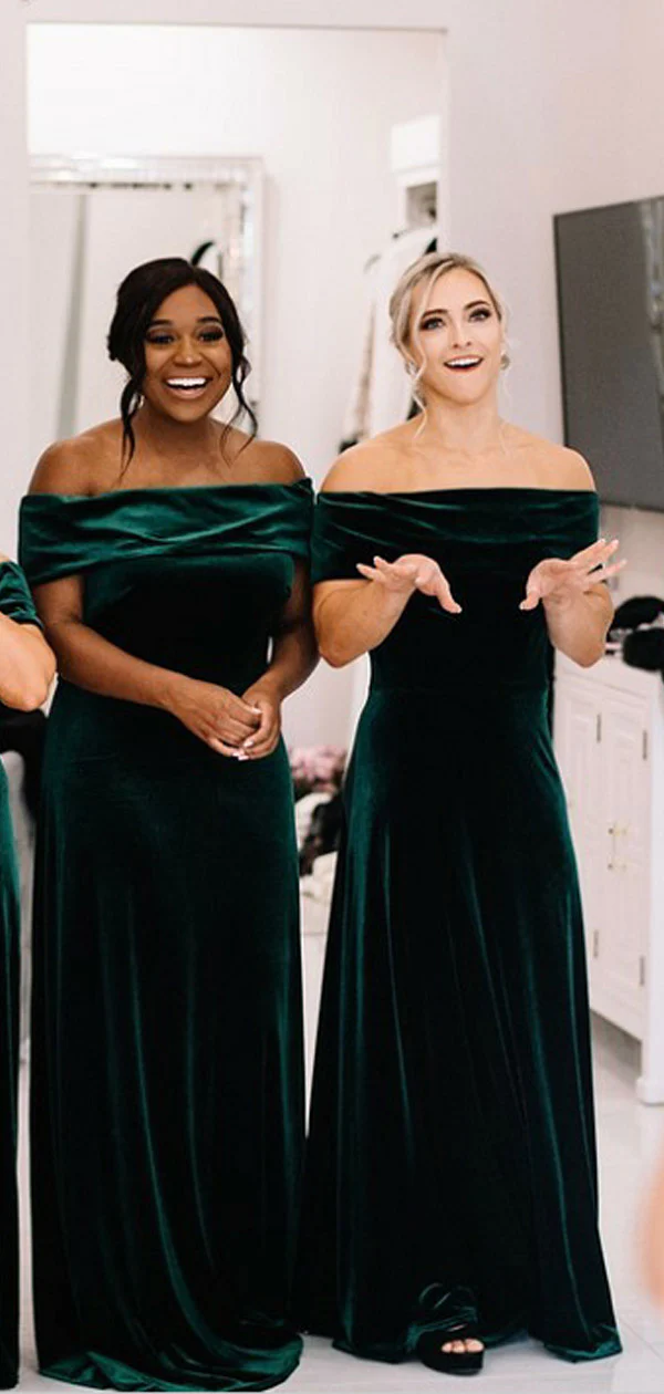 Cheap Vintage Velvet Green Bridesmaid Dresses Winter Long Simple Wedding Guest Dress MyChicDress
