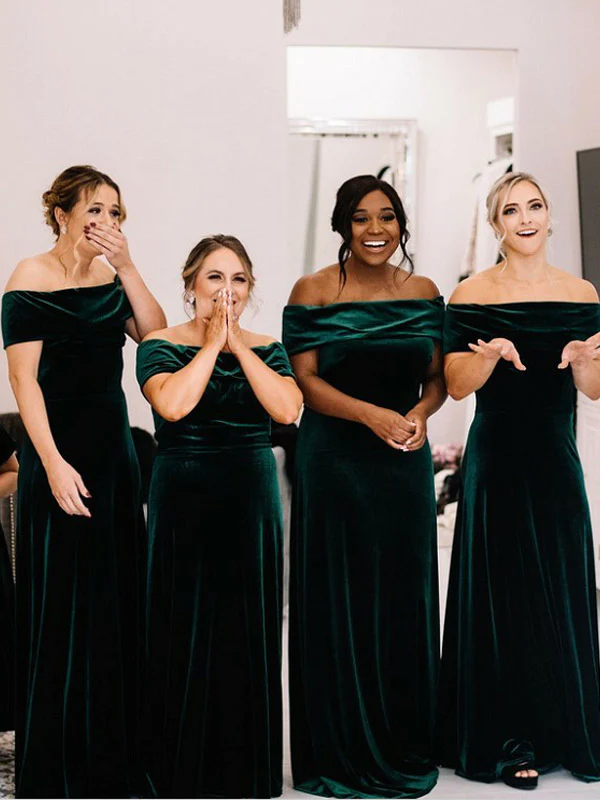 Cheap Vintage Velvet Green Bridesmaid Dresses Winter Long Simple Wedding Guest Dress MyChicDress