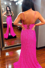 2024 Cheap Blue Sequins Mermaid Prom Dress Long Straps Formal Evening Dress