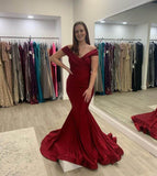 Cheap Burgundy Satin Formal Dresses Off the Shoulder 2023 Prom Dress