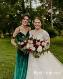Cheap Emerald Green Velvet Bridesmaid Dresses 2024 Long Wedding Guest Dress