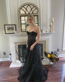Cheap Lace Black Prom Dresses 2023 Strapless A Line Formal Dress