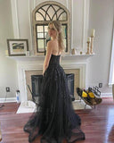 Cheap Lace Black Prom Dresses 2023 Strapless A Line Formal Dress