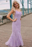 Cheap Lavender Lace Prom Dresses Mermaid Sleeveless 2023