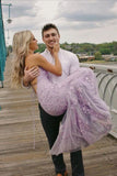 Cheap Lavender Lace Prom Dresses Mermaid Sleeveless 2023