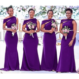 Cheap Long Bridesmaid Dresses Purple One Shoulder Wedding Guest Dress Online