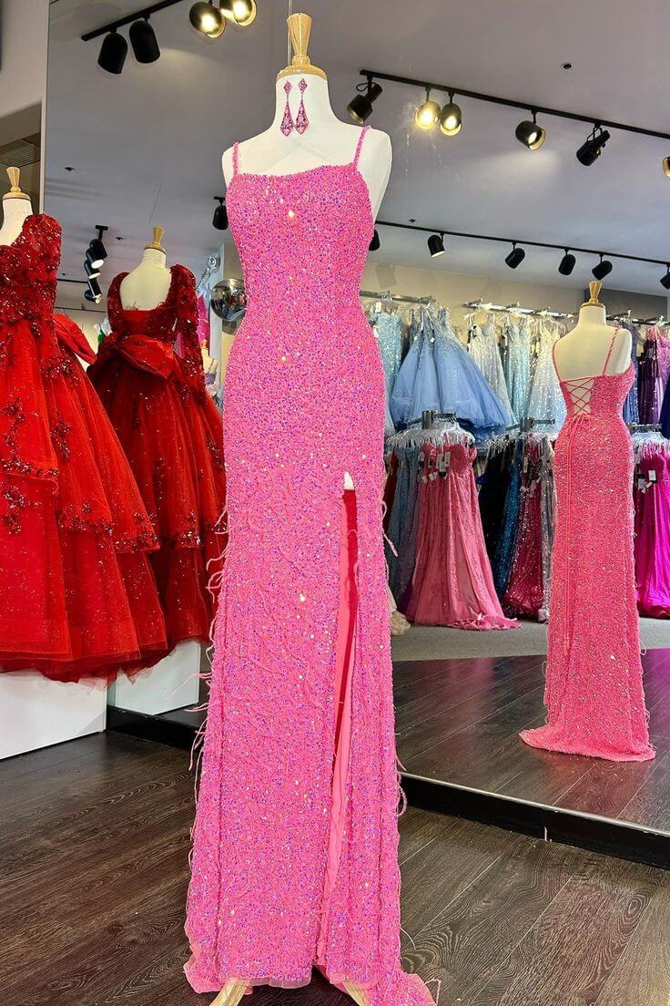 Cheap Pink corset Sequins Prom Dress